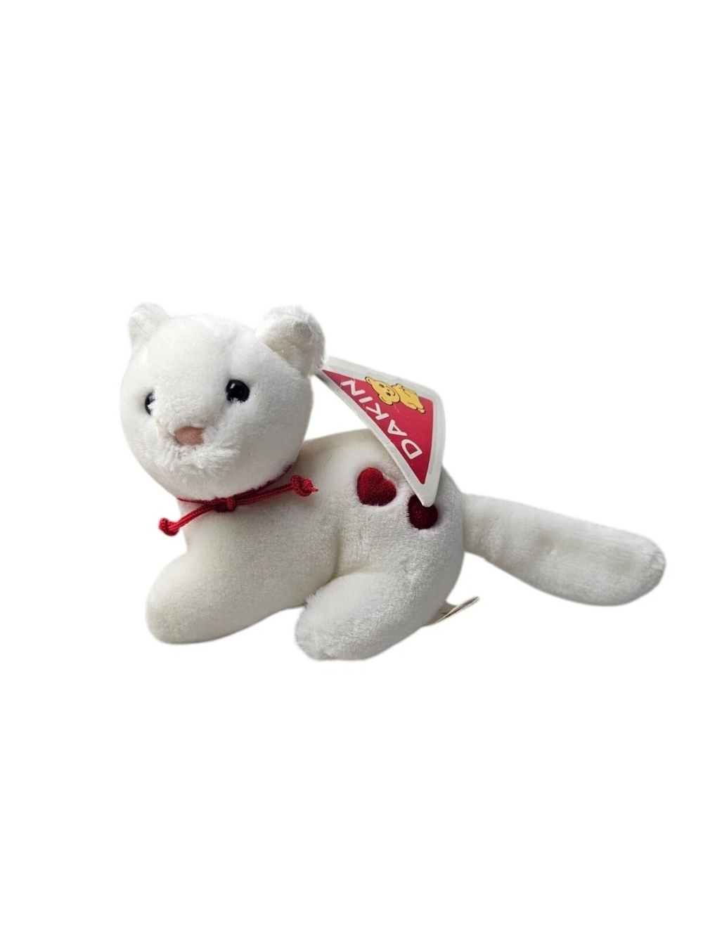 Dakin White Cat Plush Mini 5" Kitten Red Hearts 90s Soft Toy Valentines NWT
